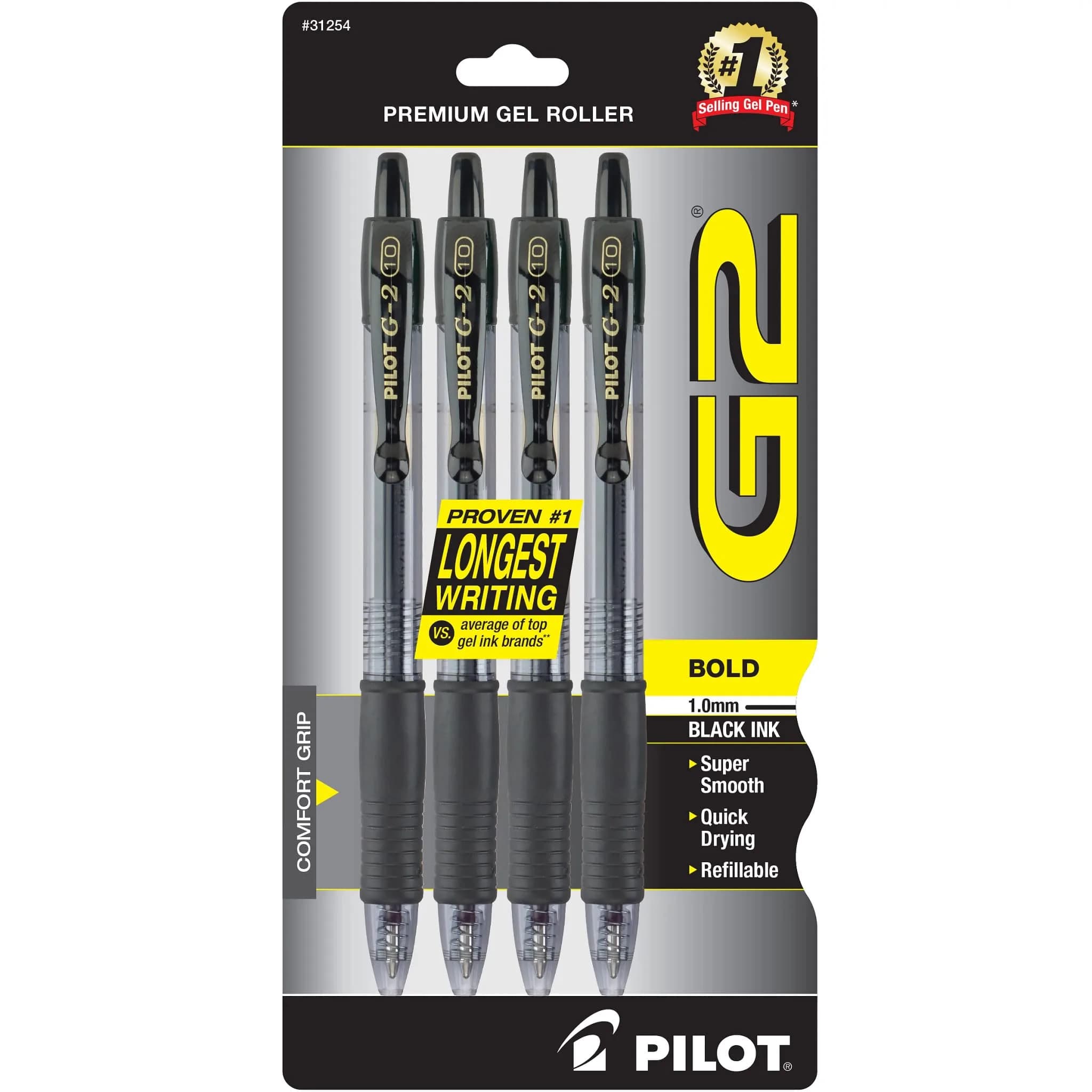 PILOT G2 Premium Gel Pens 1.0mm Bold Point Black Ink | Long-Lasting, Refillable, Smooth Writing