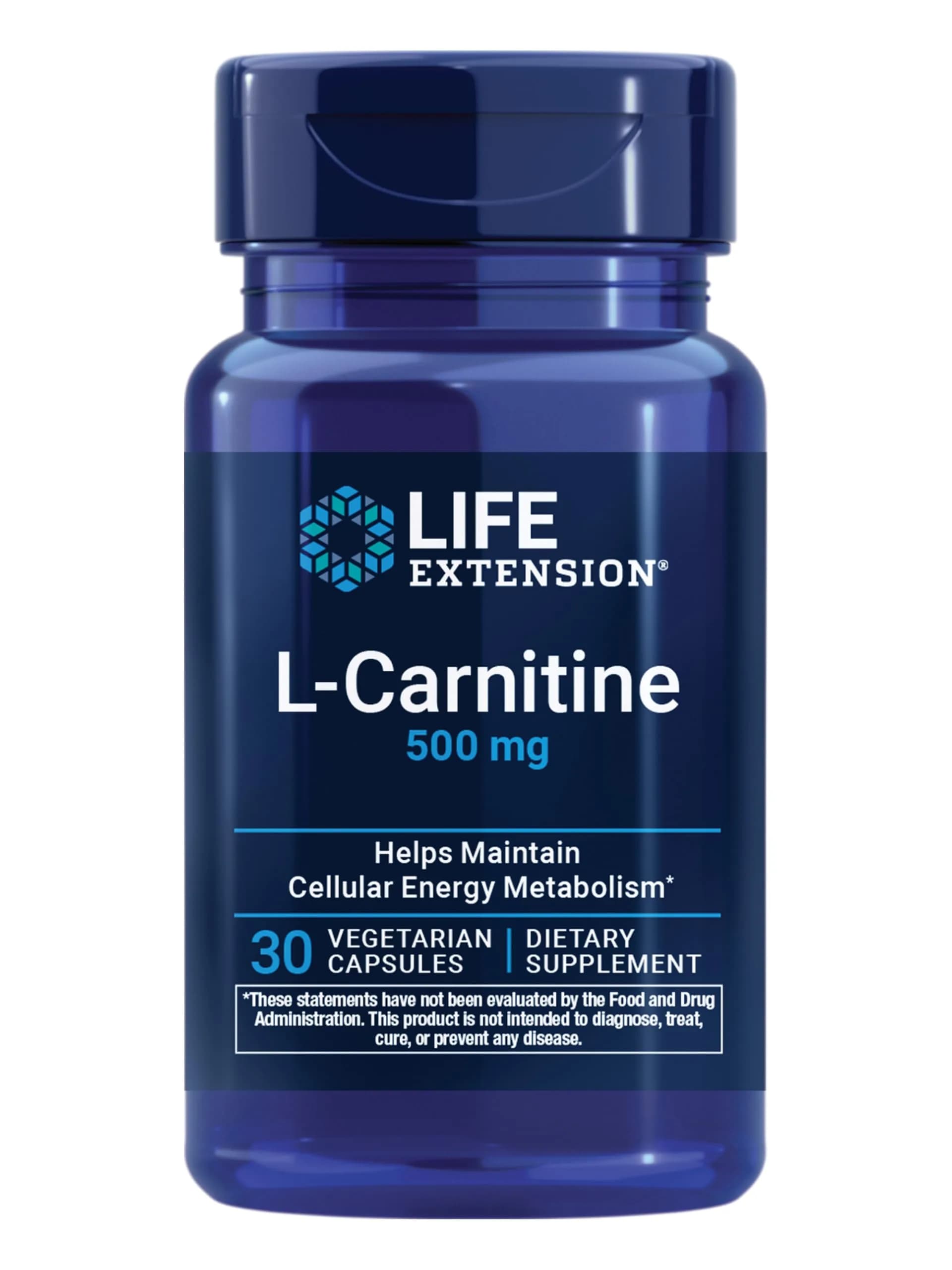 Life Extension L-Carnitine Free Form Amino Acid 500 mg 30 Capsules | Supports Mitochondria & Energy Production - main product image