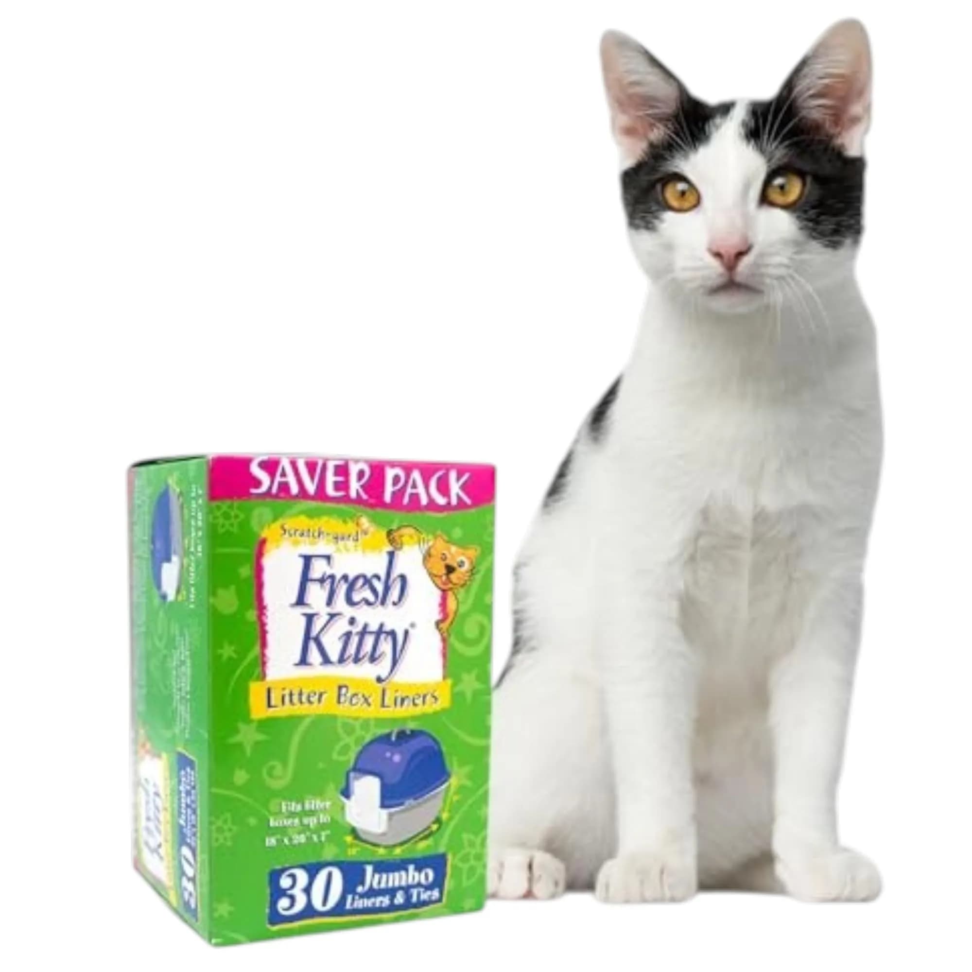 Fresh Kitty 30 Count Jumbo Litter Box Liners | Super Thick, Durable, Easy Clean, Scented with Ties (en_US)