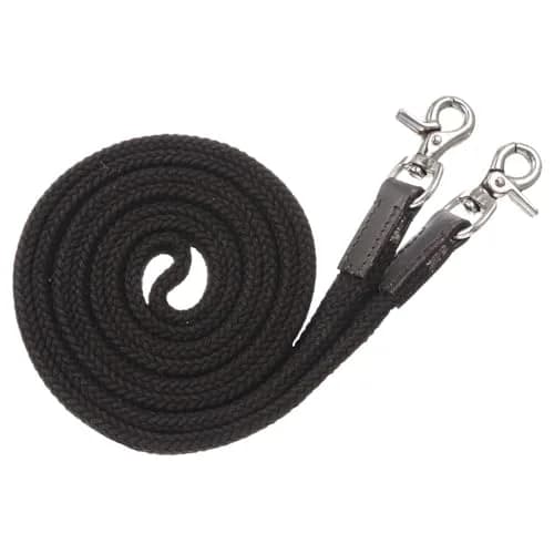 Tough 1 Royal King Deluxe Flat Roping Reins - Black | Strong braided cotton reins, 7' long, for quick bit changes thumbnail 1