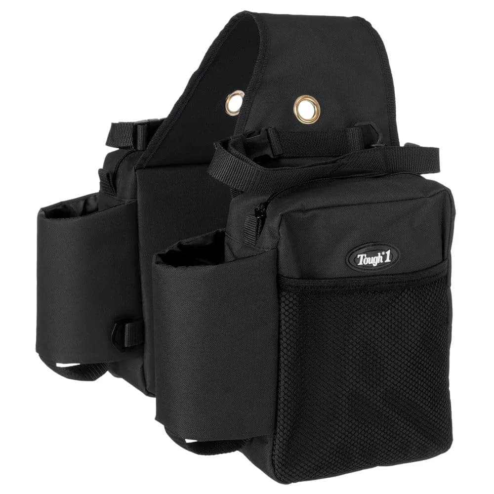 Tough 1 Saddle Bag with Bottle Holders - Black | Durable Nylon Outer Shell with Insulated Water Bottle Pockets - main product image