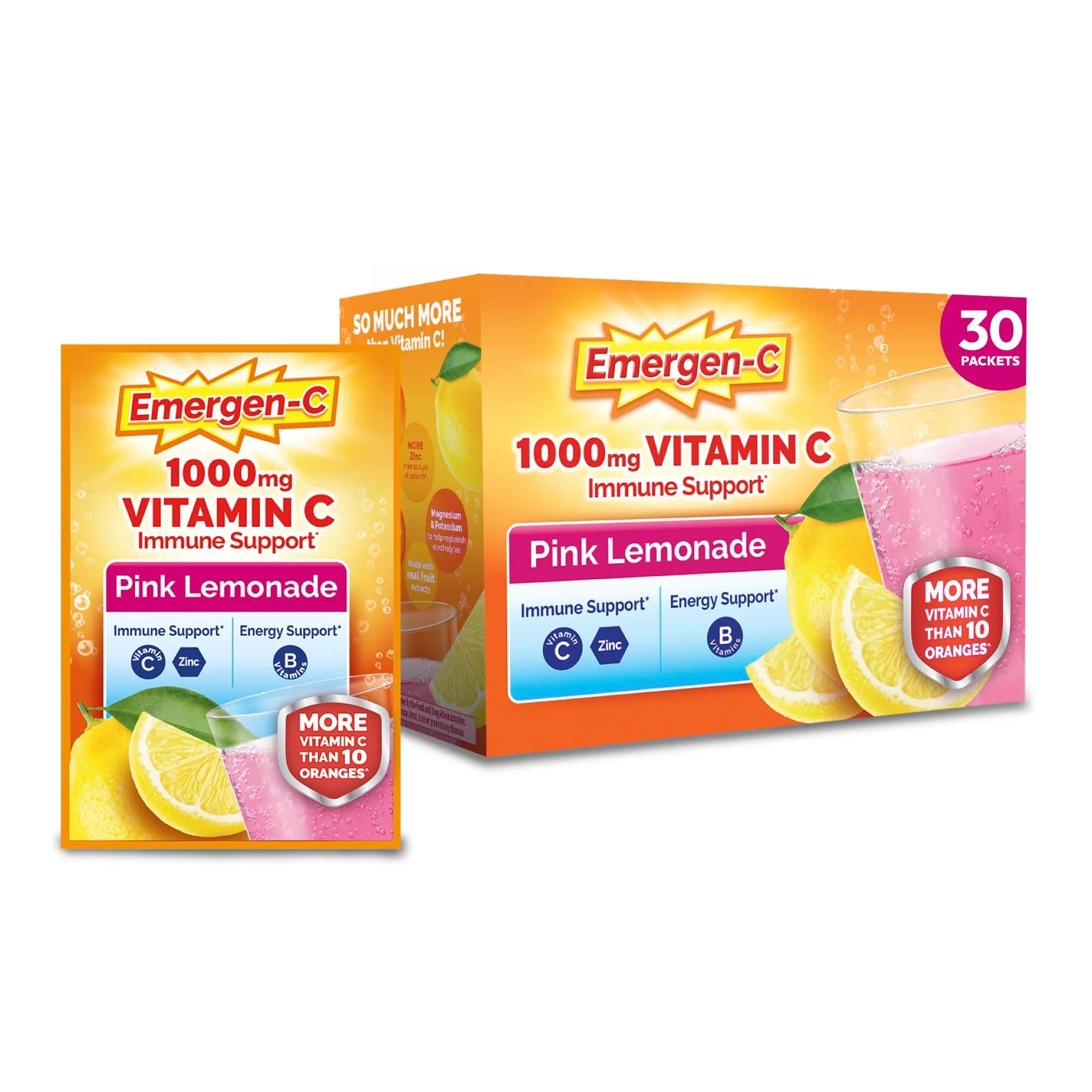 Emergen-C Pink Lemonade Immune Support Powder (9.9 Oz, 1 Pack) | USA Import for Daily Wellness