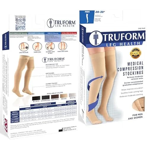 Truform 20-30 Mmhg Compression Stockings for Men & Women | Thigh High, Dot Top, Closed Toe, Black, Large thumbnail 3