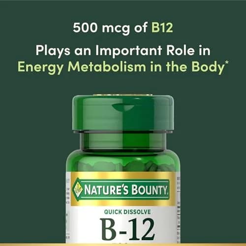 Nature's Bounty Vitamin B12 Quick Dissolve Tablets 500mcg (100 Count) | Supports Energy Metabolism and Nervous System Health thumbnail 3