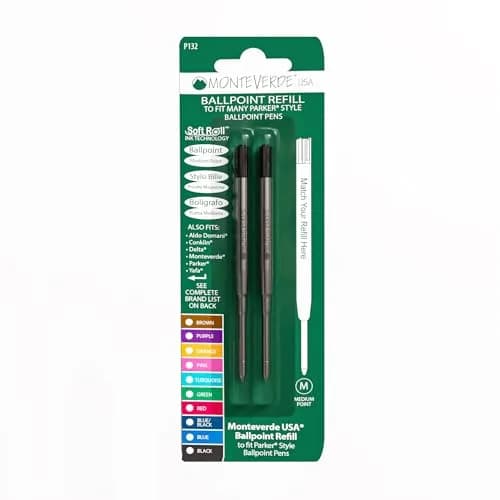 Monteverde Parker Style Ballpoint Refill, Medium, Black, 2 Pack | Smooth Ink for Luxury Pens thumbnail 1