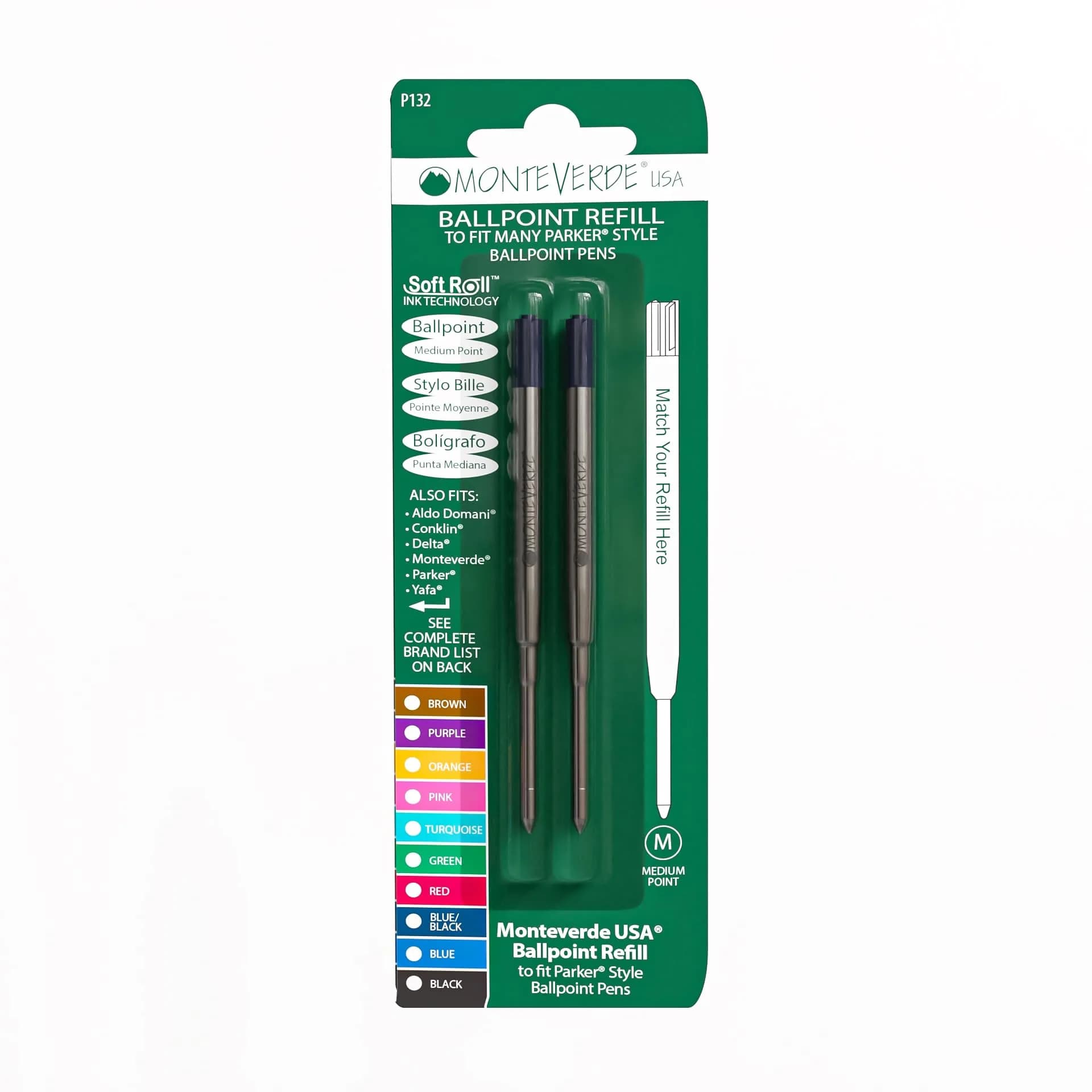Monteverde Parker Style Ballpoint Refill Medium Brown 2 Pack | Compatible with Parker, Conklin, Schmidt, Retro51 — Blue and Black