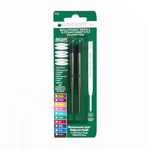 Monteverde Soft Roll Ballpoint Pen Refills for Parker-Style Pens | Smooth Dual-Tone Ink, 2-Pack thumbnail 1