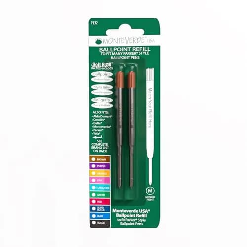 Monteverde Parker Style Ballpoint Refill Medium Brown 2 Pack | Compatible with Parker, Conklin, Schmidt, Retro51 thumbnail 1