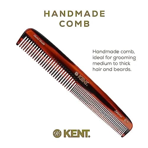 KENT 9T Tortoiseshell Fine & Wide Tooth Comb - 19.2 cm (7.5 inch) Handmade Saw-Cut Detangler | Ideal for Wet Hair & Beard Grooming thumbnail 3