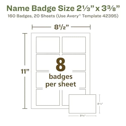 Avery® EcoFriendly Recycled Name Tags, 2-1/3" x 3-3/8", White, 160 Printable Name Badges | Made with 100% Post-Consumer Recycled Paper thumbnail 7