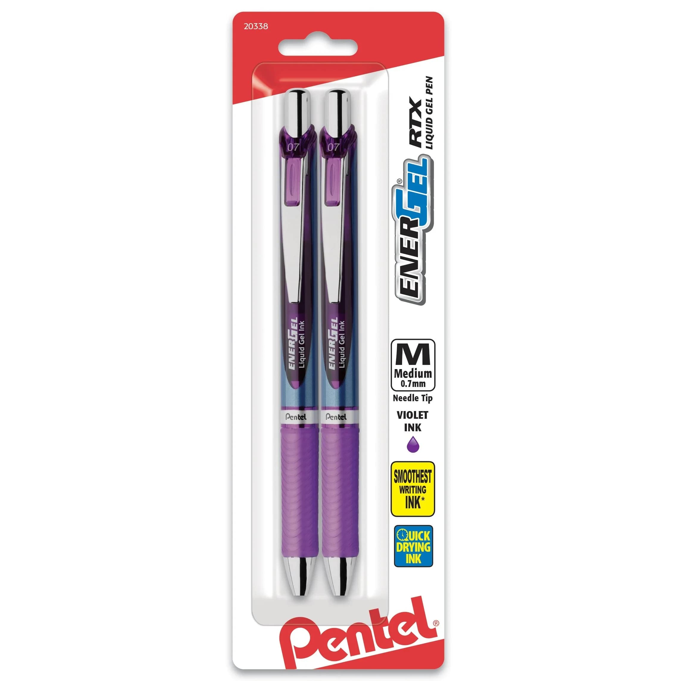 Pentel EnerGel RTX Retractable Gel Pen 0.7mm Medium Violet Ink, 2-Pack | Smooth Writing & Fast Dry
