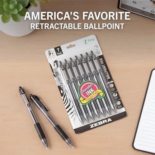 Zebra Pen Z-Grip Retractable Ballpoint Pen 1.0mm Medium Point 7-Pack | Smooth-Flowing Black Ink for Note-Taking thumbnail 2