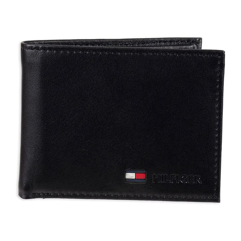 Tommy Hilfiger Slim Leather Passcase Wallet With Removable ID Window Black Stockton | Genuine Leather Bifold Wallet for Men