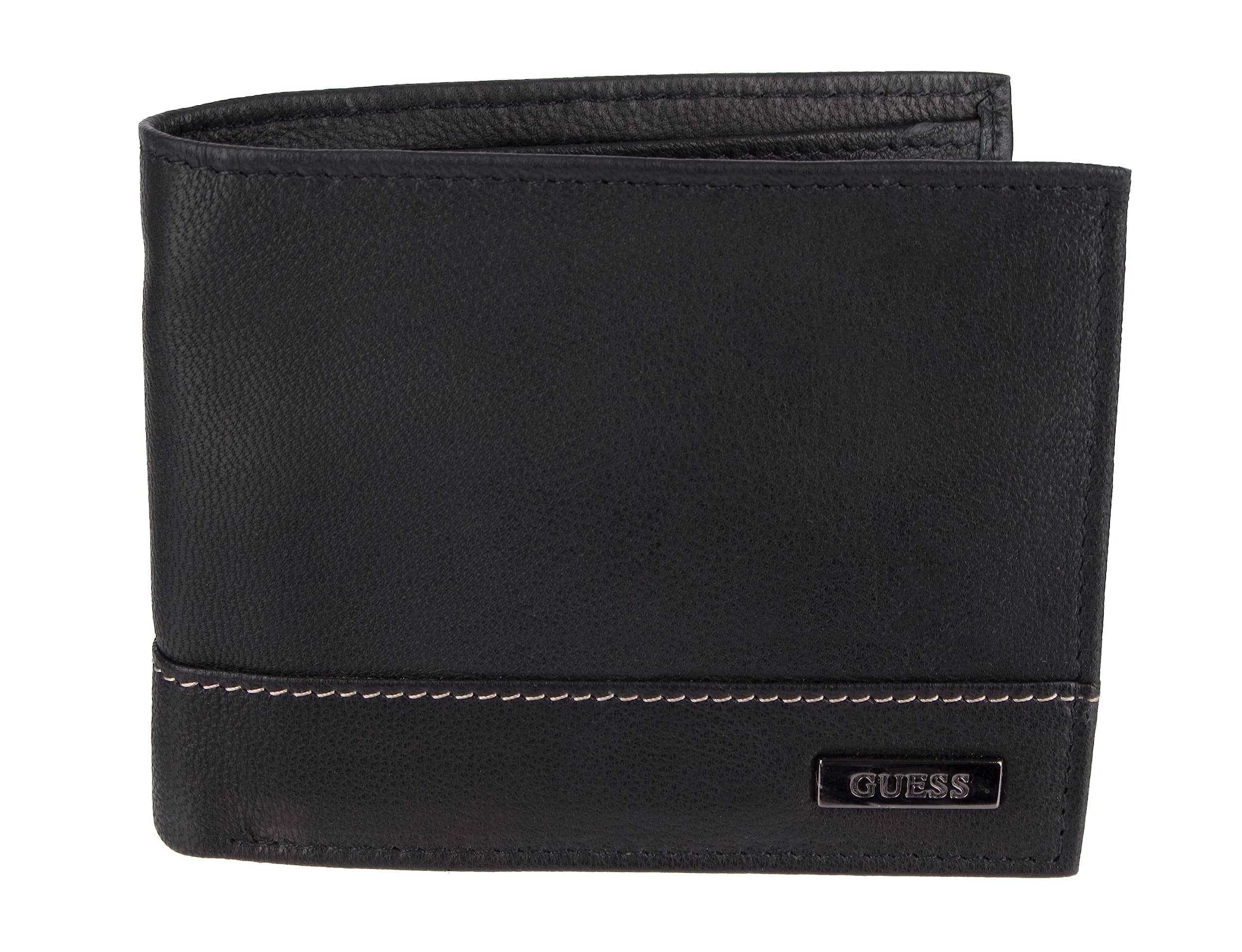 GUESS Mens Slim Leather Bifold Wallet Brown Quattro G | Fashionable, RFID Protected, Compact (70-120 chars) — Black/White