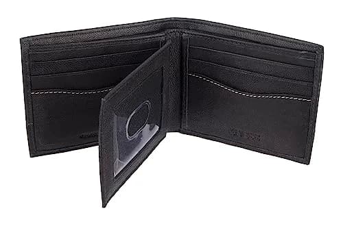 GUESS Men's Black/White Full-Grain Leather Passcase Wallet | RFID Blocking, 6 Card Slots, ID Window thumbnail 2