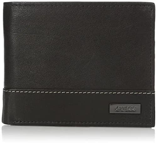 GUESS Men's Black/White Full-Grain Leather Passcase Wallet | RFID Blocking, 6 Card Slots, ID Window thumbnail 3
