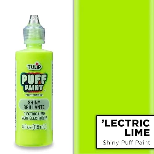 Tulip Puff Fabric Paint Shiny 'Lectric Lime 118ml (4 fl oz) | Permanent Craft Paint for Clothes, DIY Projects thumbnail 2