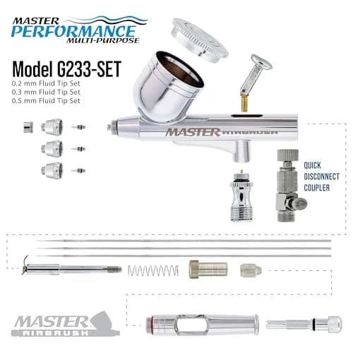 Master Airbrush G233 Performance Pro Airbrush Kit with 3 Nozzle Sets | Dual-Action Gravity Feed for Fine Detail & Broad Spray thumbnail 3