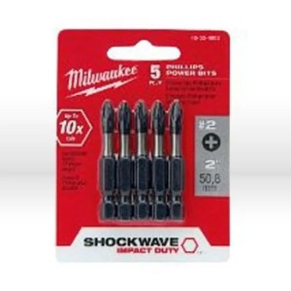 Milwaukee Shockwave Insert Bit Phillips #2, 1-inch, 5-Pack | Alloy Steel for Impact Drivers — 5-Pack