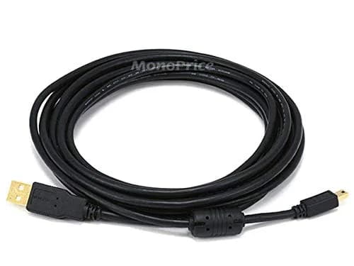 Monoprice 15-Feet USB 2.0 A Male to Mini-B 5pin Male Cable with Ferrite Core (Gold Plated) (105450) | Fully Shielded & Gold Plated Connectors thumbnail 1