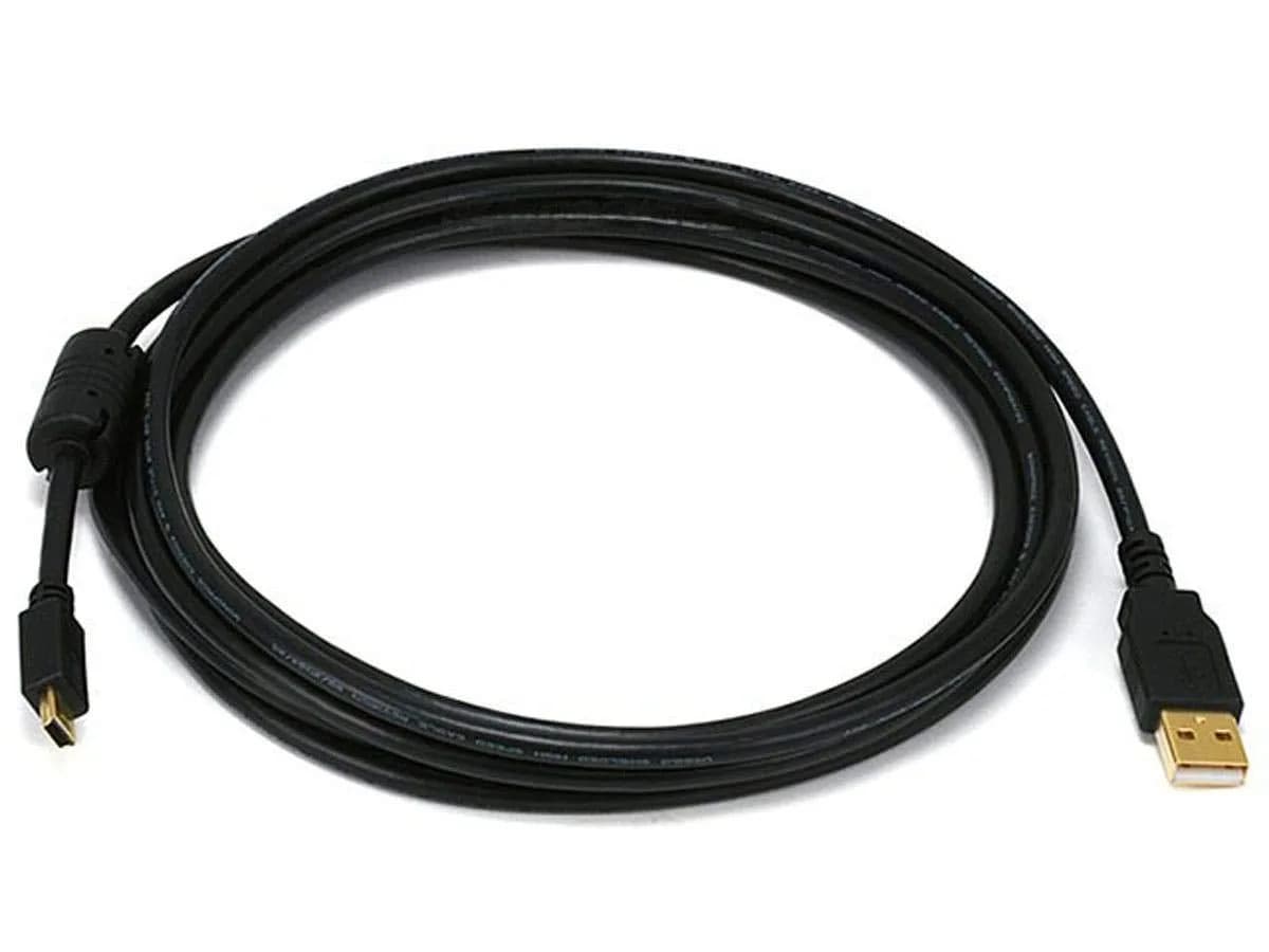 Monoprice 6' USB 2.0 A Male to Mini-B 5 Pin Male Cable with Ferrite Core and Gold Plated, Black | Fully Shielded, 28/24AWG - main product image