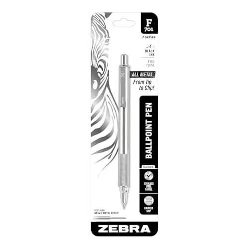 Zebra Pen STEEL F-701 Retractable Ballpoint Pen, Black Ink, 0.8mm, 1-Pack | Smooth Writing Metal Pen thumbnail 1