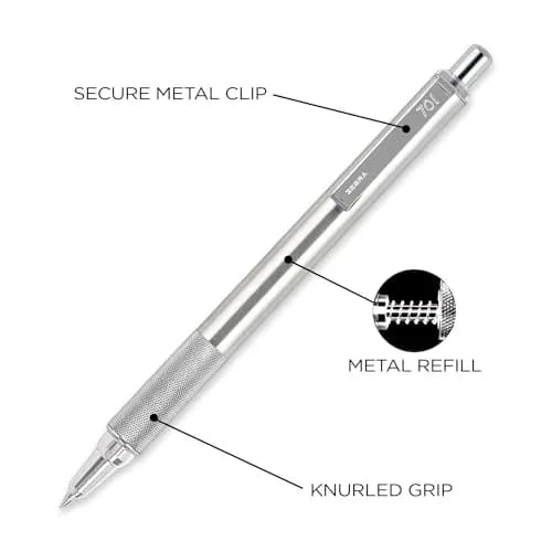 Zebra Pen STEEL F-701 Retractable Ballpoint Pen, Black Ink, 0.8mm, 1-Pack | Smooth Writing Metal Pen thumbnail 6