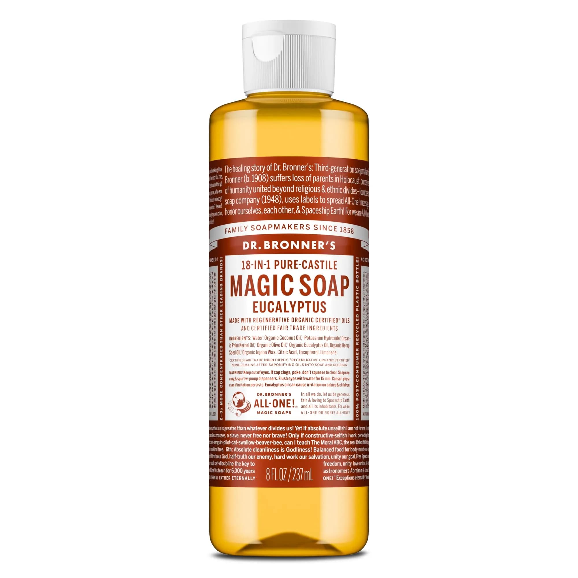 Dr. Bronner's Eucalyptus Pure-Castile Liquid Soap 237ml (8 Fl Oz) | Gentle & Biodegradable Body Wash - main product image