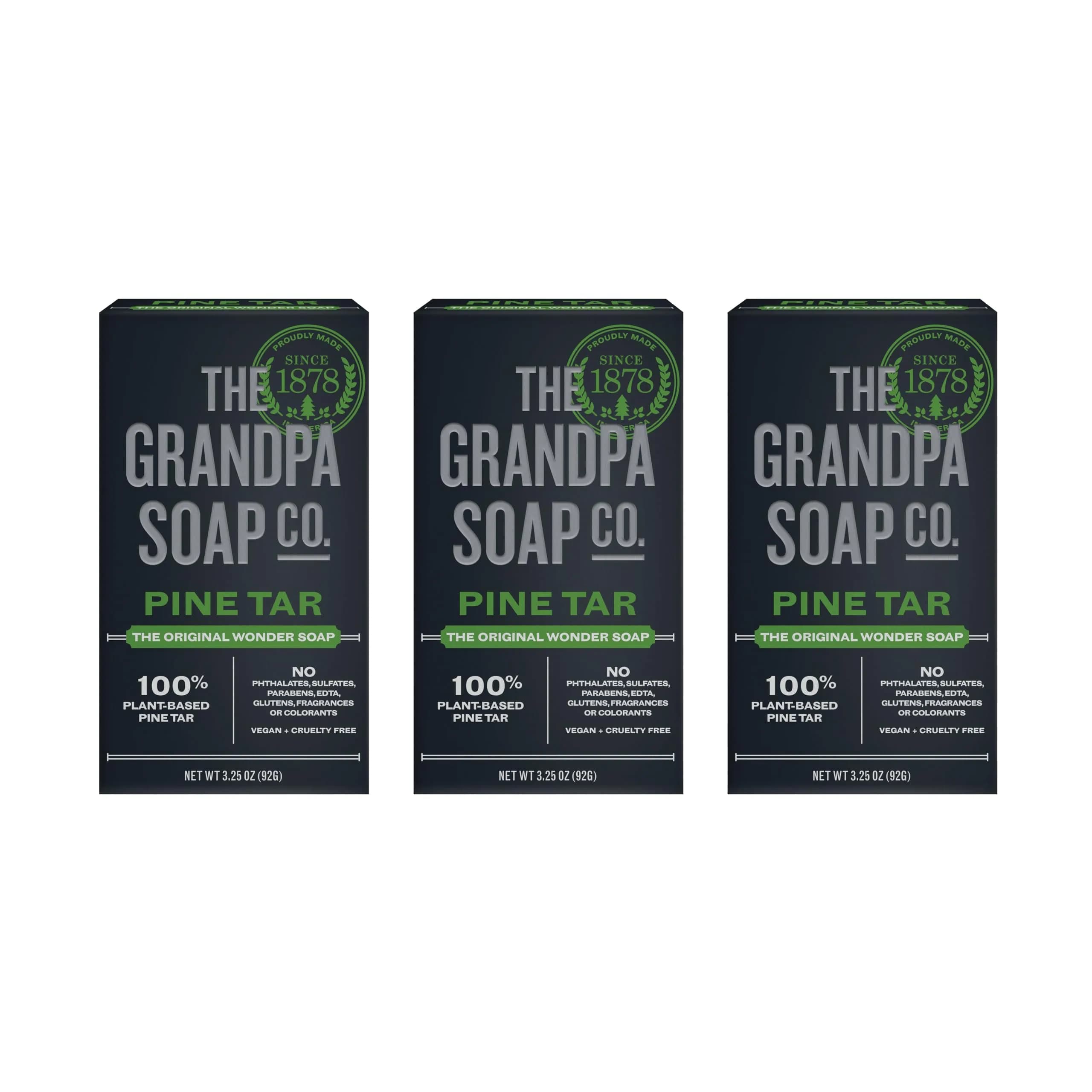 Grandpa's Pine Tar Bar Soap for Men 340g (12 oz) | 3-in-1 Cleanser, Deodorizer, Moisturizer for Sensitive Skin — 3.25 Ounce