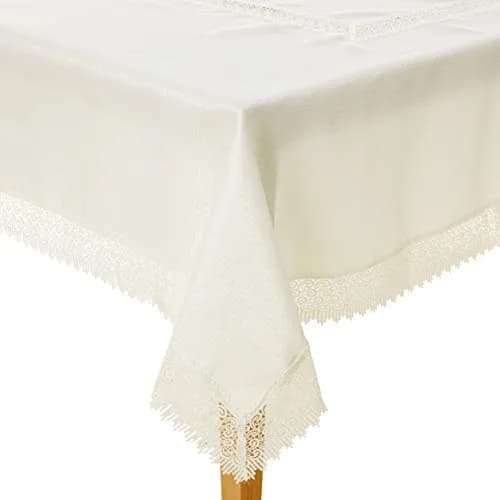 Violet Linen Treasure Lace Tablecloth Ivory 70" x 120" (178 cm x 305 cm) | Elegant Lace Border for Dining Tables thumbnail 1