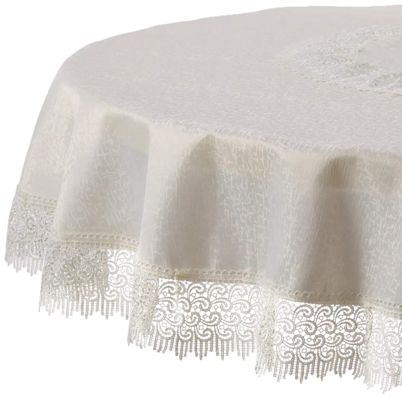 Violet Linen Treasure Lace Tablecloth Ivory 70" Round | Elegant Lace Border for Dining (70" Round, Ivory) - main product image