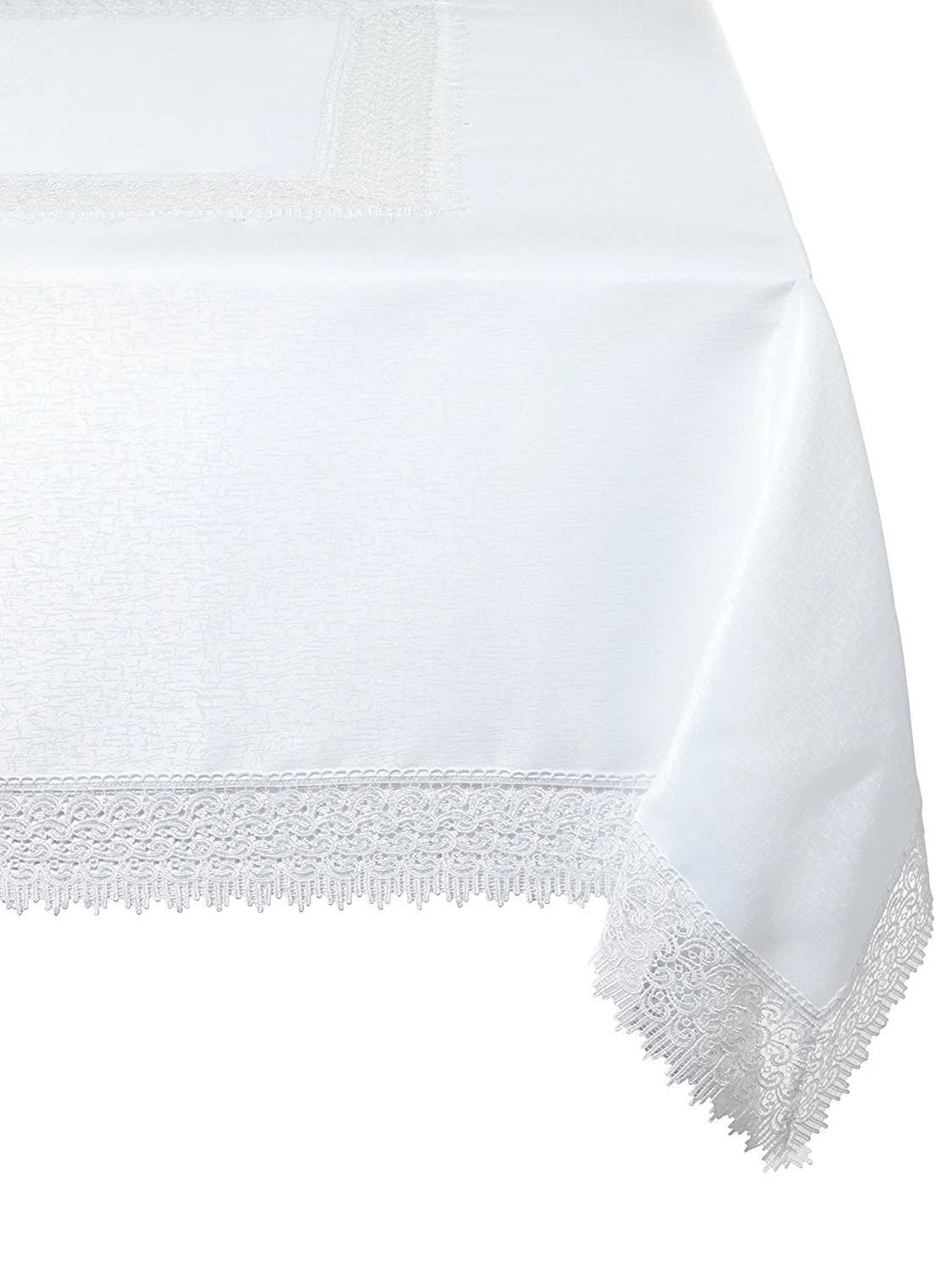 Violet Linen Treasure Lace Tablecloth Ivory 70" x 120" (178 cm x 305 cm) | Elegant Lace Border for Dining Tables — White / 88" x 70" (Rectangular)