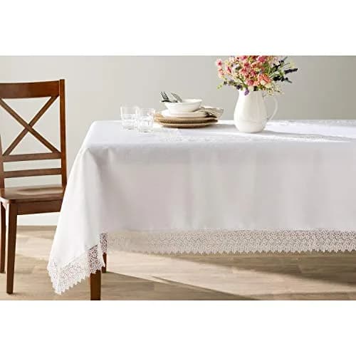 Violet Linen Treasure Lace Tablecloth White 183 cm x 178 cm (70" x 88") | Elegant Lace Border for Dining Tables thumbnail 2