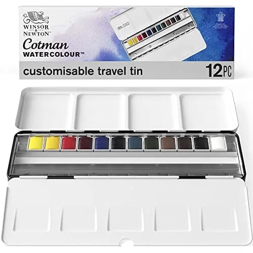 Winsor & Newton Cotman Watercolor Paint Set, 12 Half Pan Travel Tin | Artist Grade Watercolors for India thumbnail 1
