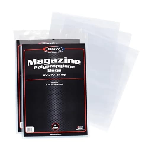 BCW Magazine Bags - 200 Count | Fits Standard 8.5 x 11 Inch Magazines | Acid-Free Polypropylene Sleeves for Collectors thumbnail 1