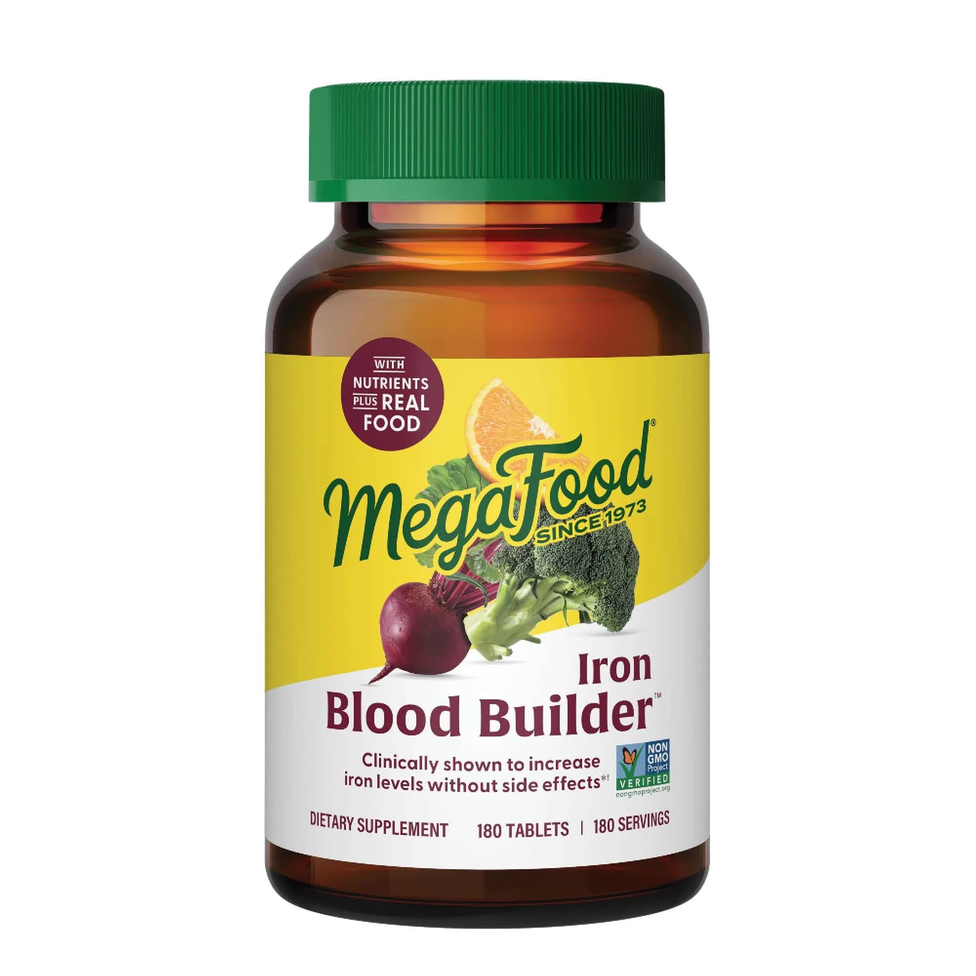 MegaFood Blood Builder Iron Supplement Vegan 180 Tablets | Energy Support with Iron Bisglycinate & B12