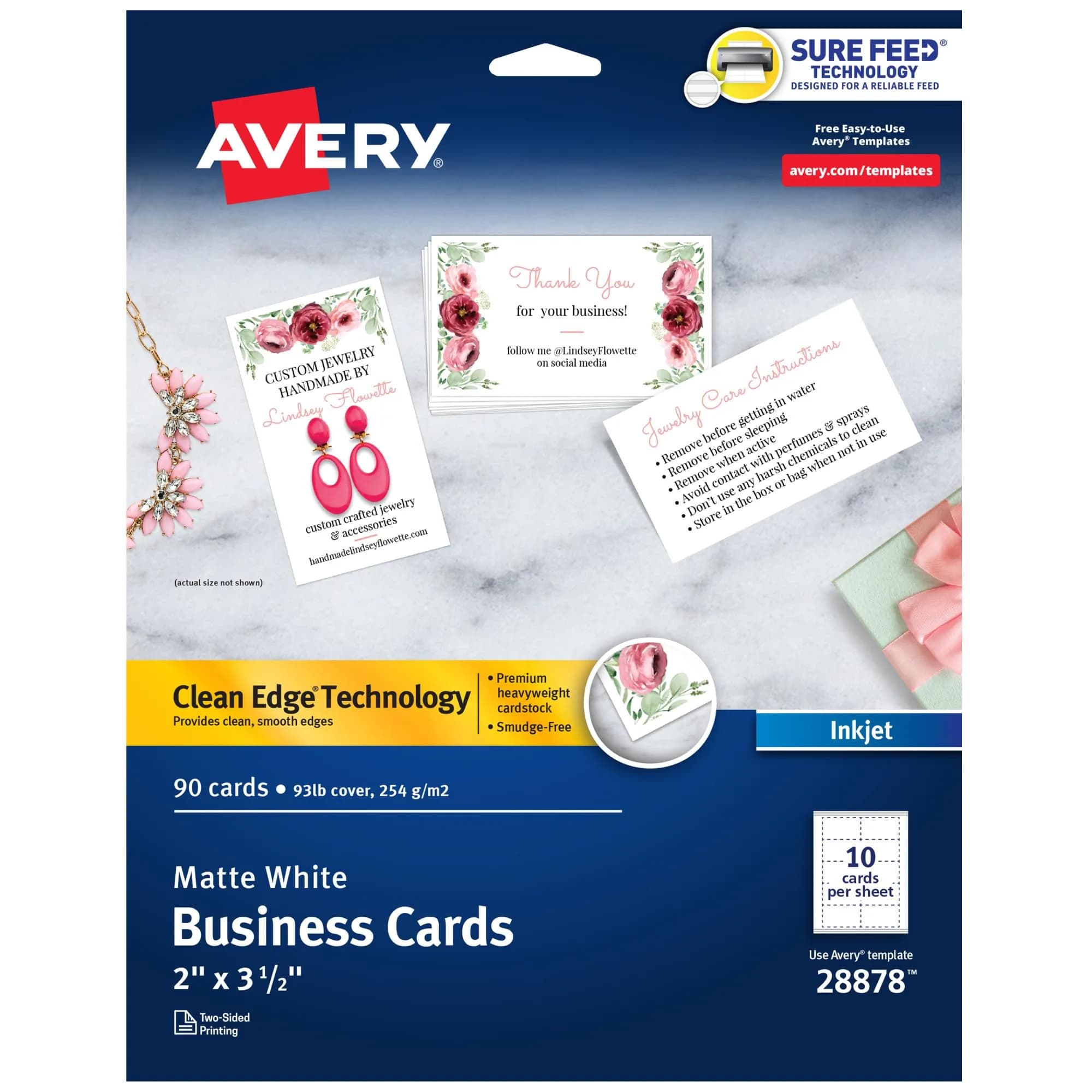 Avery Clean Edge Printable Business Cards 2" x 3.5" (90 Cards) | Inkjet Printer Optimized - main product image