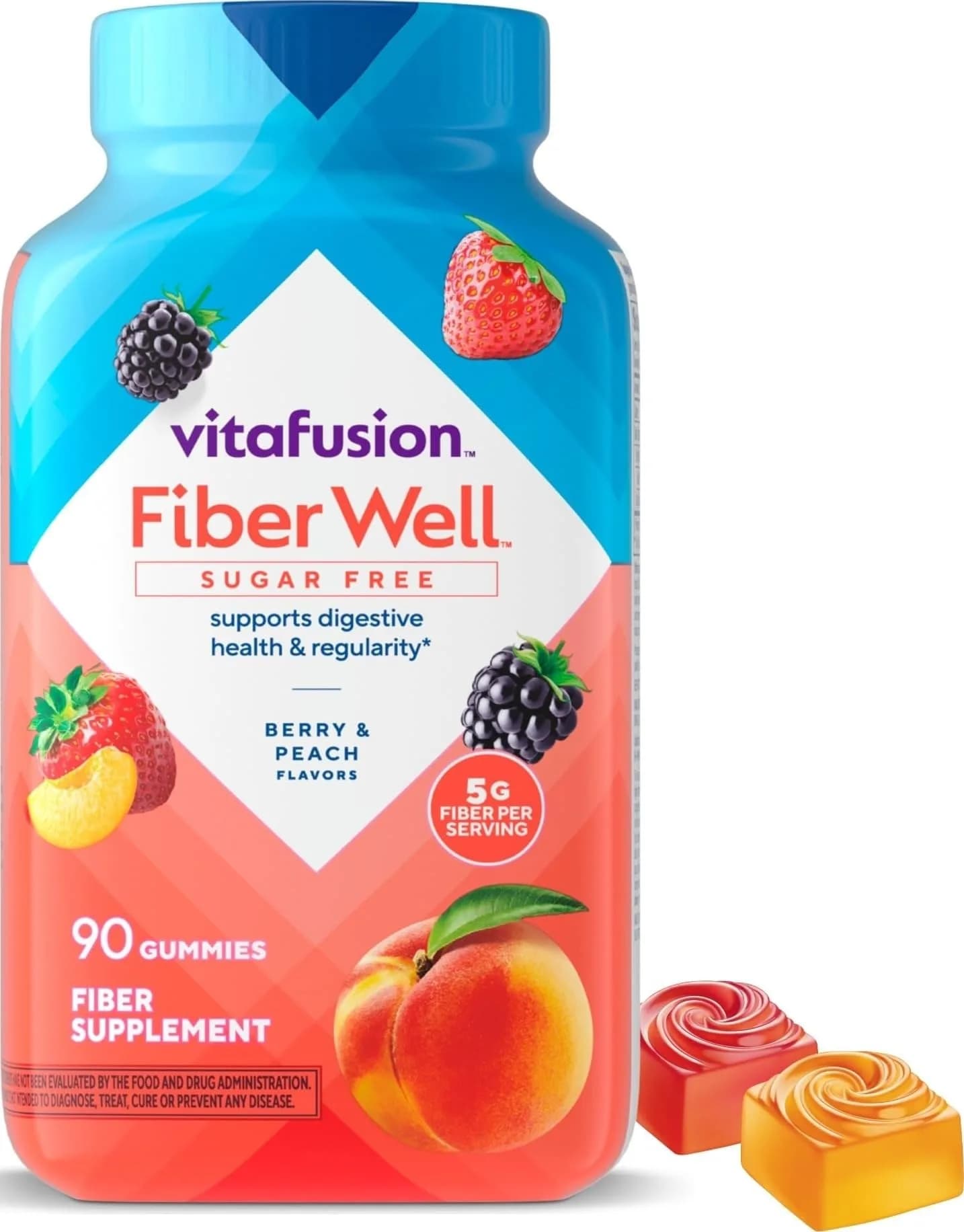 Vitafusion Fiber Well Gummies 90 Count (45 Day Supply) | Sugar Free Fiber Supplement for Digestive Health & Regularity