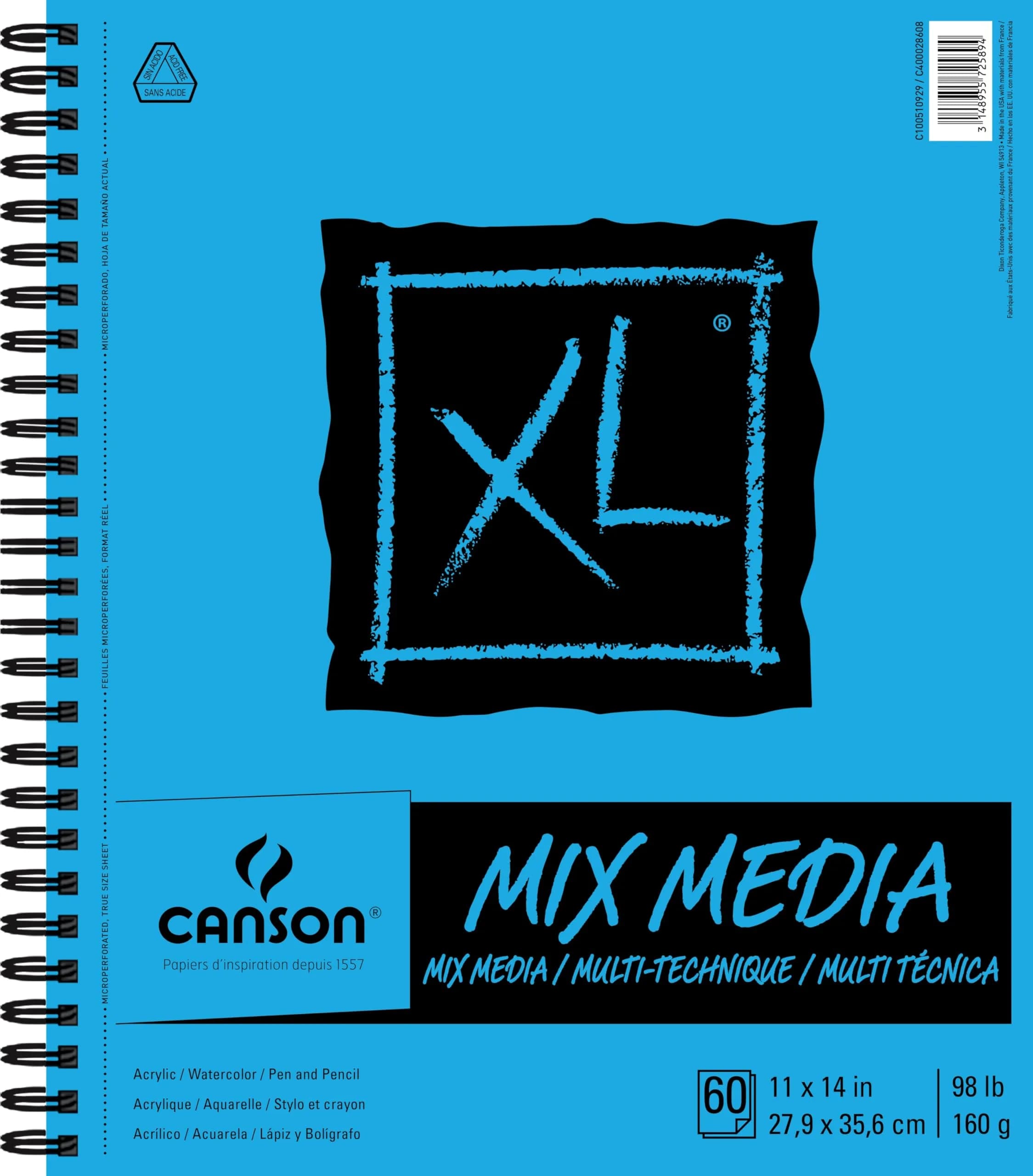 Canson XL Mix Media Pad 11x14 Inches | 60 Sheets of 90lb (160gsm) Paper - main product image