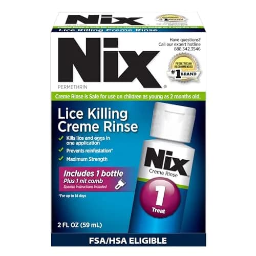 Nix Lice Treatment Kit Permethrin Crème Rinse & Lice Comb 2 Fl Oz (59 ml) | Pediatrician-Recommended Lice Removal thumbnail 1