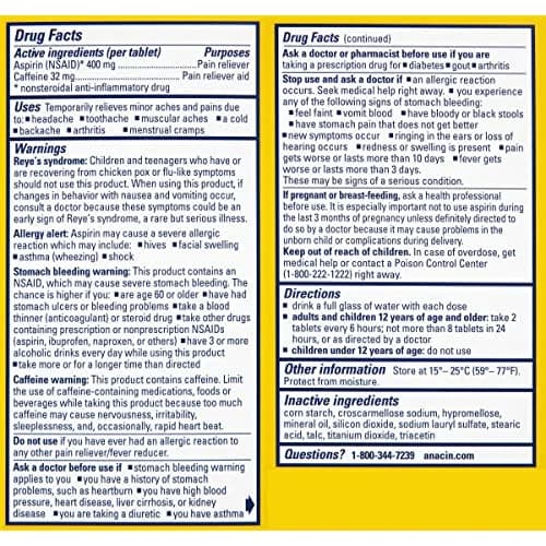 ANACIN Aspirin & Caffeine Tablets 300 Count | Fast Headache & Pain Relief thumbnail 3