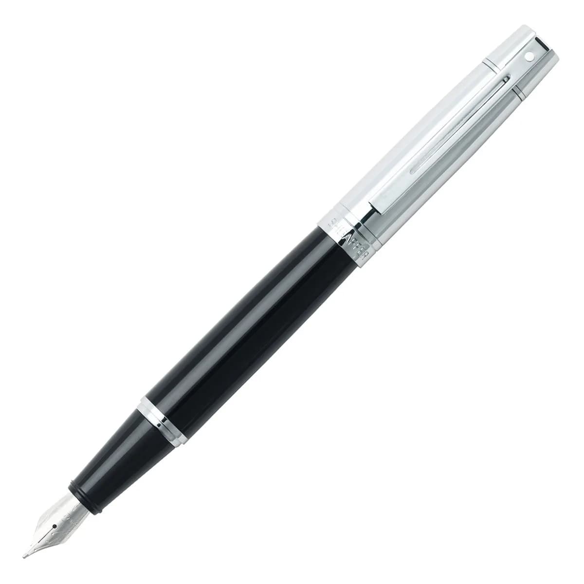 Sheaffer 300 Glossy Black Rollerball Pen with Chrome-Plated Trim | Elegant Design & Refillable — Glossy Black & Chrome