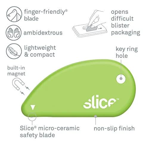 Slice 00100 Ceramic Blade Safety Cutter, Green | Opens Packaging, Trims Photos, Keychain Ready thumbnail 2