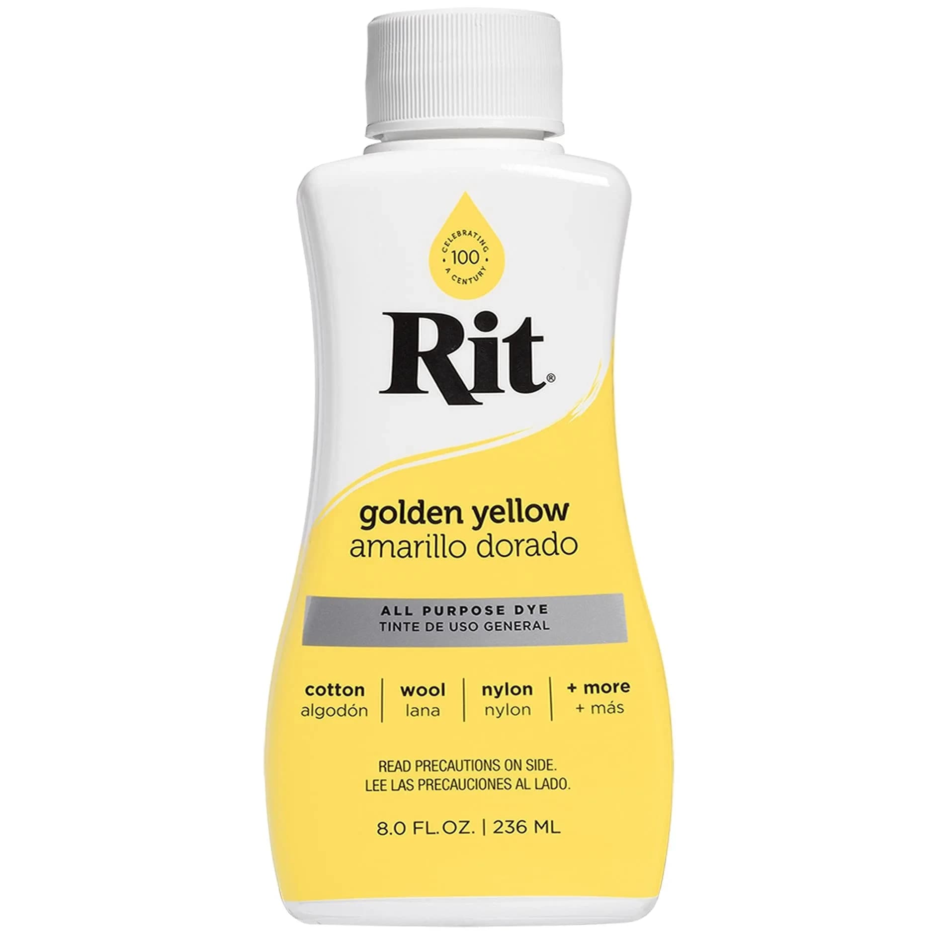 Rit All-Purpose Liquid Dye, Denim Blue 236ml (8 Fl Oz) | Vibrant Color for Natural Fabrics — Golden Yellow