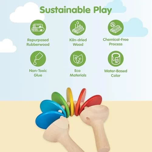 PlanToys Wooden Clatter Toy Montessori Sound & Rhythm Baby Sensory Gift | Eco-Friendly Wooden Musical Toy for Infants thumbnail 3