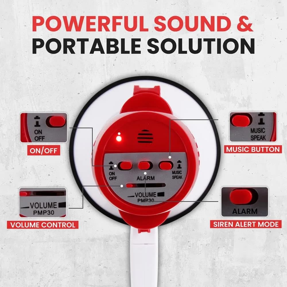 Pyle White 30W Compact Battery-Operated Megaphone with Siren & Foldable Handle thumbnail 4