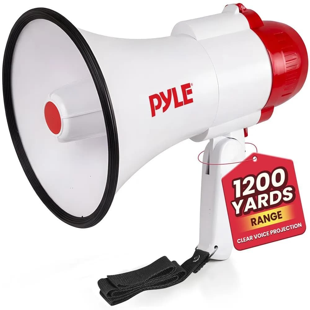 Pyle White 30W Compact Battery-Operated Megaphone with Siren & Foldable Handle thumbnail 1