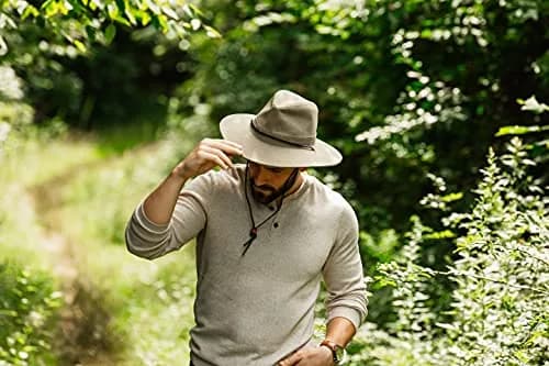 Dorfman Pacific Men's Brushed Twill-and-Mesh Safari Hat with Genuine Leather Trim Khaki | Wide Brim Sun Hat for Men thumbnail 6