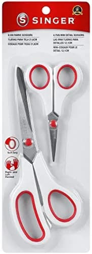 Singer Fabric & Craft Scissors Set, Red & White, 8.5-inch & 4.75-inch | Stainless Steel Blades for Precision & Comfort thumbnail 1