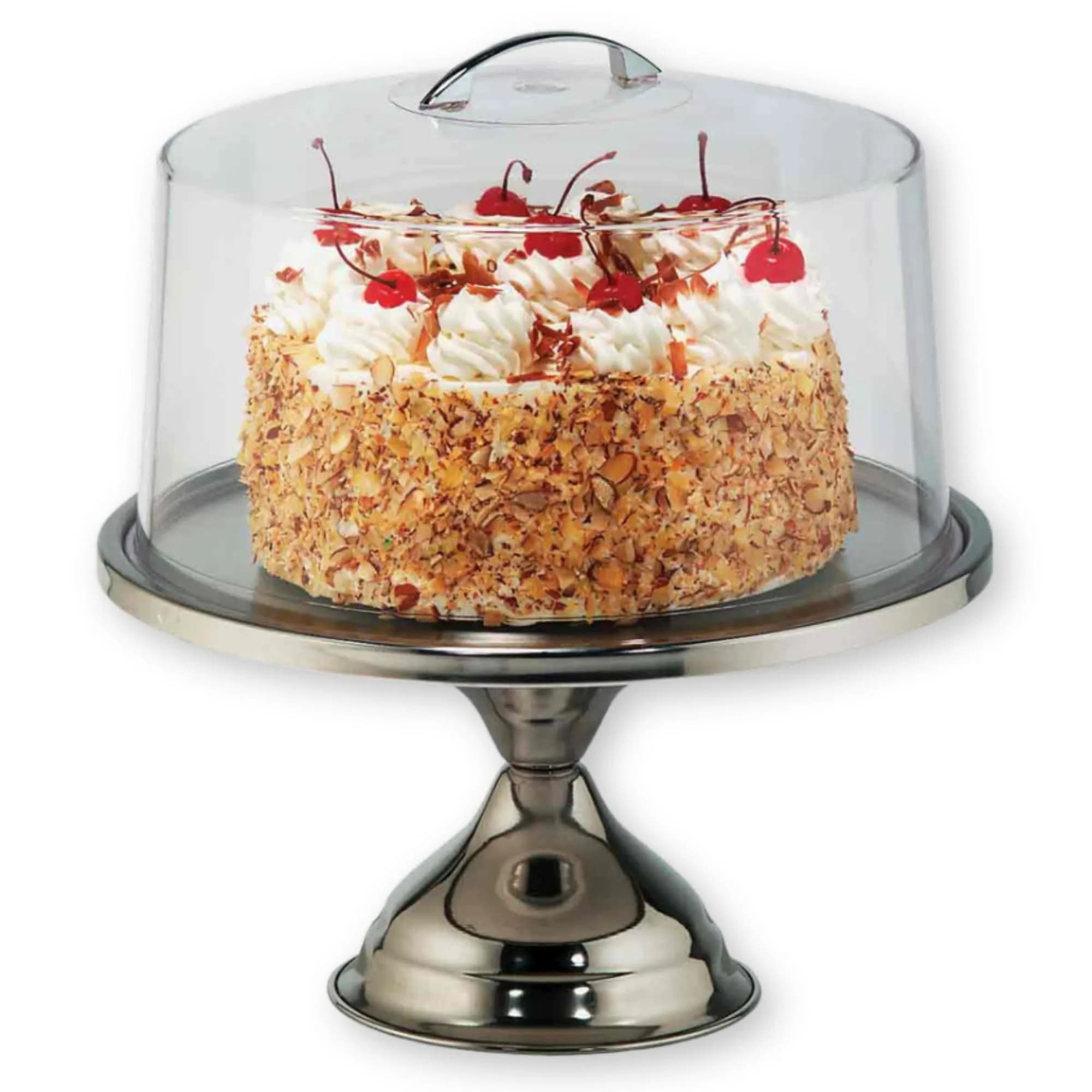 Tablecraft Clear Acrylic Cake Stand with Dome & Stainless Steel Base 33cm (13") | Commercial Grade Serveware for Parties & Bakeries - main product image